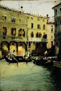 "incontro Di Gondole (venezia, Fontego Dei Todeschi)" 14.4.87 by Lorenzo Delleani
