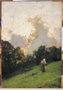 "tramonto Drammatico (con Figuretta)" 25.8.1908 by Lorenzo Delleani