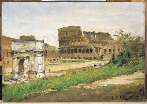 "roma: Il Colosseo Con L'arco Di Tito In Primo Piano" 5.5.1908 by Lorenzo Delleani