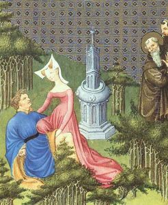 Belles Heures de Duc du Berry -Folio 191- Paul the Hermit sees a Christian Tempted 1408-09