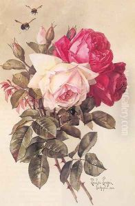 Roses and Bumblebees 1904 by Paul De Longpre
