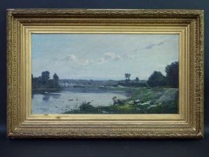 Lavandieres Au Bord De La Seine by Hippolyte Camille Delpy