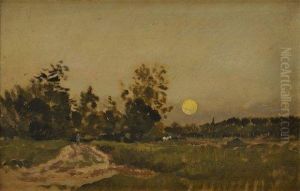 Paysage Au Coucher Du Soleil by Hippolyte Camille Delpy