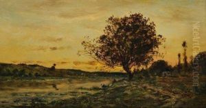 Bord De Riviere Au Crepuscule by Hippolyte Camille Delpy