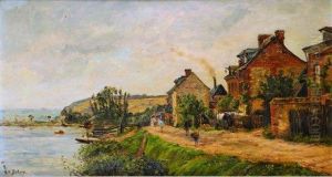 Village Et Promeneurs Au Bord De L'oise