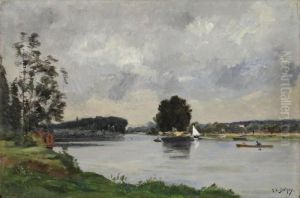 Flusslandschaft Mit Booten by Hippolyte Camille Delpy