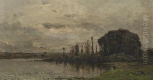 On The Lakeside At Sunset by Hippolyte Camille Delpy