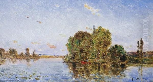 Pecheur En Barque Au Coude De La Riviere - view 1