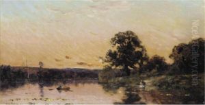 Sunset River Landscapes by Hippolyte Camille Delpy