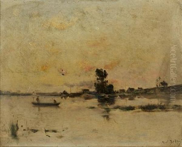 Pecheurs Dans Une Barque Sur Un Lac - view 1