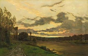 A River Landscape At Dusk thumbnail