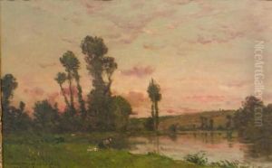 Lavandiere Pres D'un Etang, Soleil Couchant Lavandiere Pres D'un Etang, Soleil Couchant