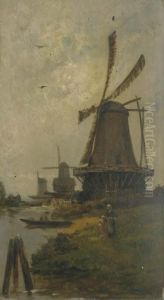 Trois Moulins En Hollande by Hippolyte Camille Delpy