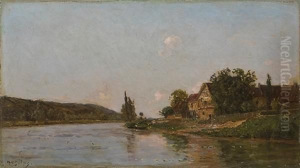 An Early Morning River Scene With A Village - view 1