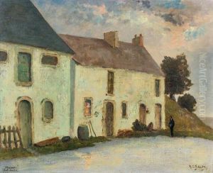 Abendlandschaft Mit Einem Bauernhaus. by Hippolyte Camille Delpy