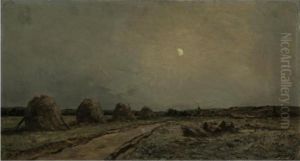 Haystacks In The Moonlight by Hippolyte Camille Delpy