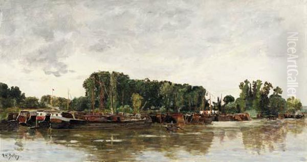 Barges A Rangiport Sur Seine
Signed 'h.c.delpy.' (lower Left) - view 1
