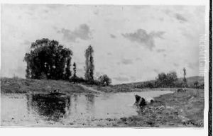 Lavandiere En Bord De Rivierehuile Sur Panneau, Signee En Bas A Droite Lavandiere En Bord De Rivierehuile Sur Panneau, Signee En Bas A Droite
