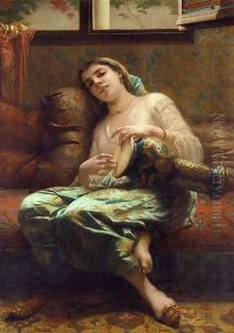 Algerian Woman Playing a Darbouka by Charles Zacharie Landelle