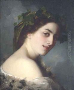 Portrait of a lady, head and shoulders by Charles Zacharie Landelle