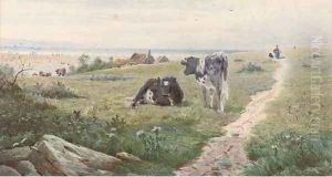 Cows resting above the coast by Thomas Lloyd