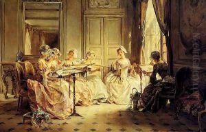 An Afternoon Embroidering by Madeleine Jeanne Lemaire