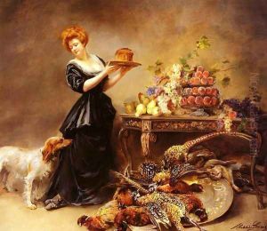 Allegorie De L'Automne: La Duchesse De Gramont Presente Un Etalage De Fruits Et De Giber (Allegory Of Autumn: The Duchess of Gramont with a Spread of Fruit and Fowl) by Madeleine Jeanne Lemaire