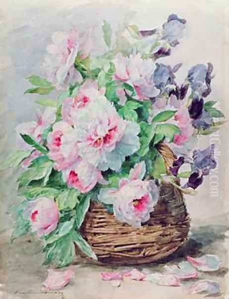 Irises and Peonies in a Basket - view 1
