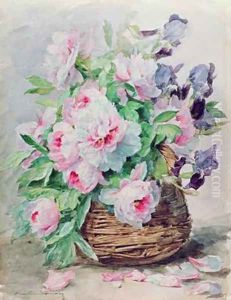Irises and Peonies in a Basket by Madeleine Jeanne Lemaire