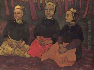 Les trois Bigoudenes dans la foret by Georges Lacombe