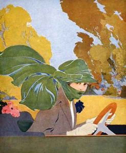 Marthe Chenal at the wheel of her motor car by Rene Lelong