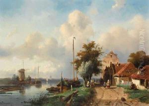 River Landscape by Charles Henri Leickert