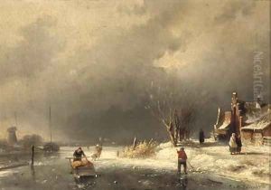 A cold day in winter by Charles Henri Leickert