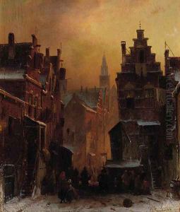 The Jewish quarter in Amsterdam by Charles Henri Leickert