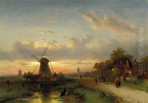 Villagefolk returning home at dusk