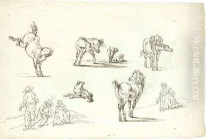 Feuille D'etudes Avec Chevaux Et Personnages Feuille D'etudes Avec Chevaux Et Personnages