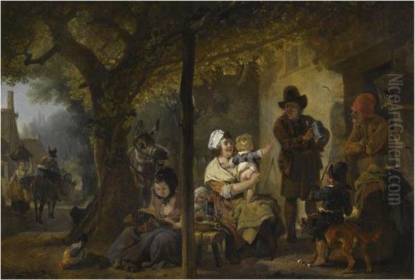 Figures Gathered Outside An Inn - view 1