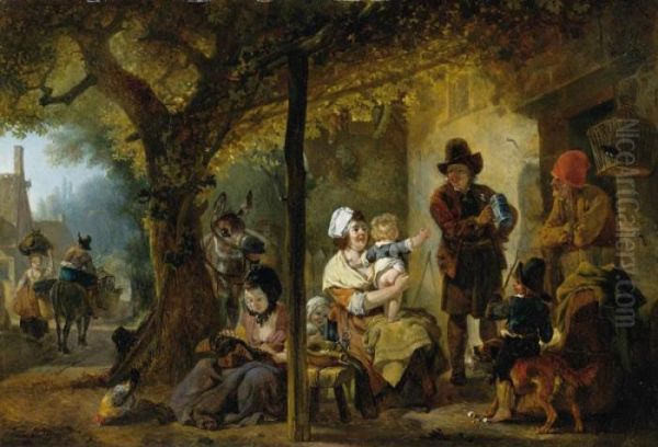 Une Famille Rassemblee Devant Une Auberge - view 1