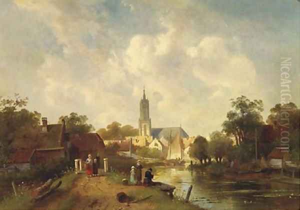 Along the river in summer, a town beyond - view 1