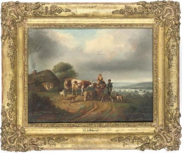 Figures Conversing Before A Cottage In An Extensive Landscape - view 1