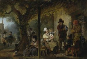 A Family Gathered Outside An Inn A Family Gathered Outside An Inn