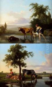 Le Repos De La Bergere Pres De Ses Vaches by Jean Louis (Marnette) De Marne