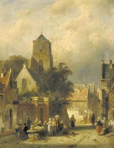 Dutch street scene by Charles Henri Leickert