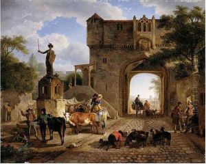 A Dairy-maid Watering Her Cattle Before The Gates Of A French Town