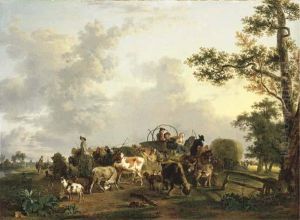 Peasants And Livestock With Wagons