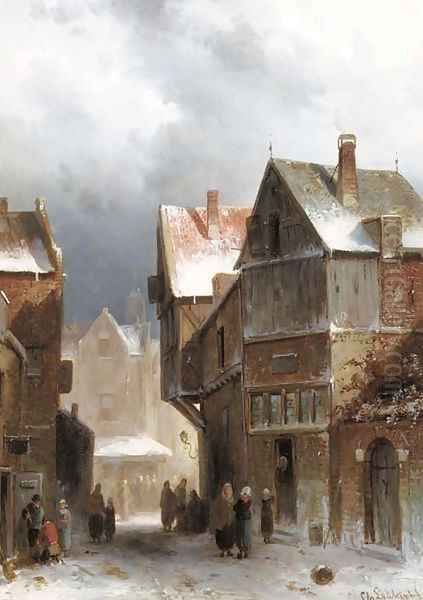 Figures on a street in winter - view 1