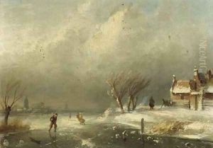 Figures skating on a frozen waterway on a windy day