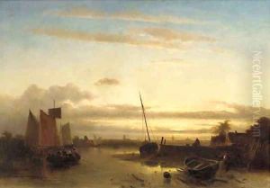 Low tide on the estuary by Charles Henri Leickert