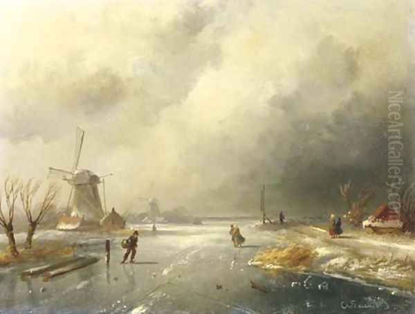 Skaters on a frozen river - view 1