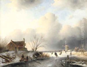 Skaters on a frozen waterway